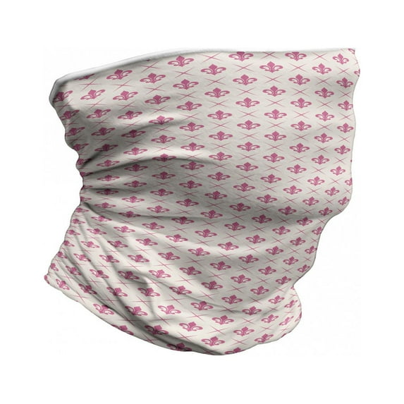 Fleur De Lis Neck Gaiter, Pink Lily Flower, Unisex, Pink Cream, by Ambesonne