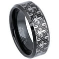 thumbnail image 1 of Fleur De Lis Pattern Tungsten Ring - Beveled Black Tungsten Carbide Ring - Tungsten Wedding Band - 8, 1 of 3