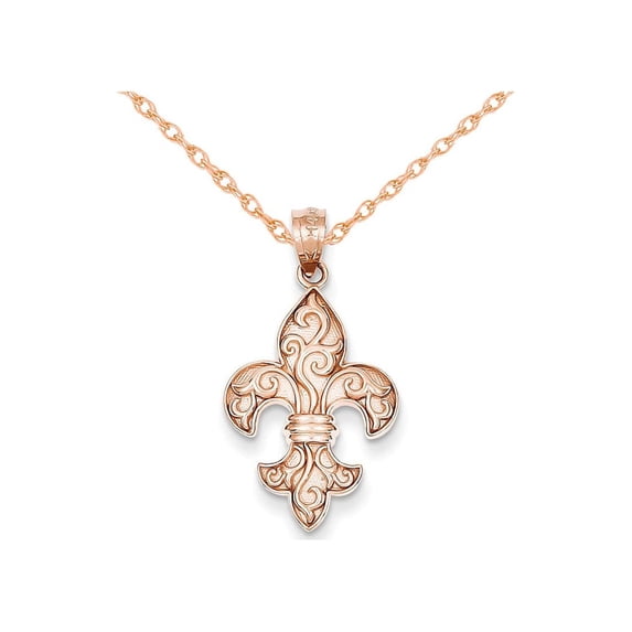 Gem & Harmony Fleur De Lis Pendant Necklace in 14K Rose Gold with Chain for Women