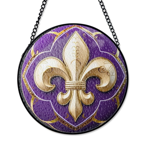 Fleur De Lis Purple And Gold Louisiana Stained Glass Suncatcher Southern Heritage Home Decor