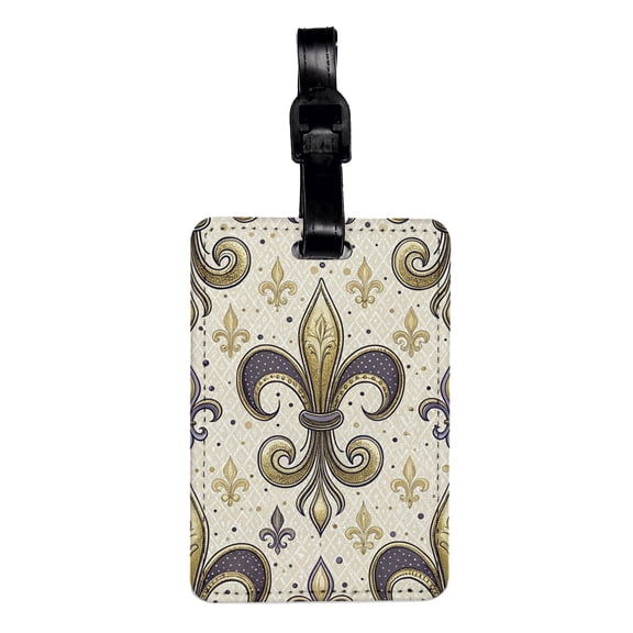 Fleur De Lis Purple Gold Background Faux Leather Travel Luggage Tag
