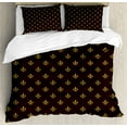 thumbnail image 1 of Fleur De Lis Queen Size Duvet Cover Set, French Inspired Royal Pattern European Culture Abstract Vintage Renaissance, Decorative 3 Piece Bedding Set with 2 Pillow Shams, Redwood Gold, by Ambesonne, 1 of 3