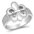 thumbnail image 1 of Fleur De Lis Ring, Pave Set Diamond Wedding Ring, Wide Shank Diamond Ring, Women's Cocktail Party Wear Diamond Ring, 14K White Gold Plated, 2.3 Ct Simulated Diamond, Gift Ring, 1 of 2