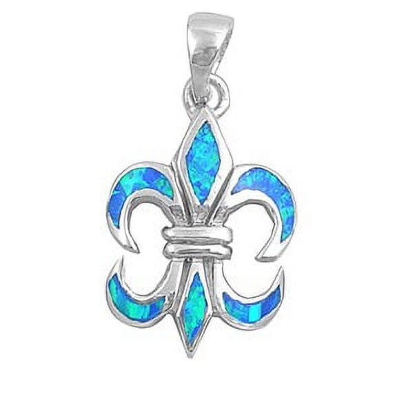 Fleur De Lis Simulated Opal Pendant Sterling Silver