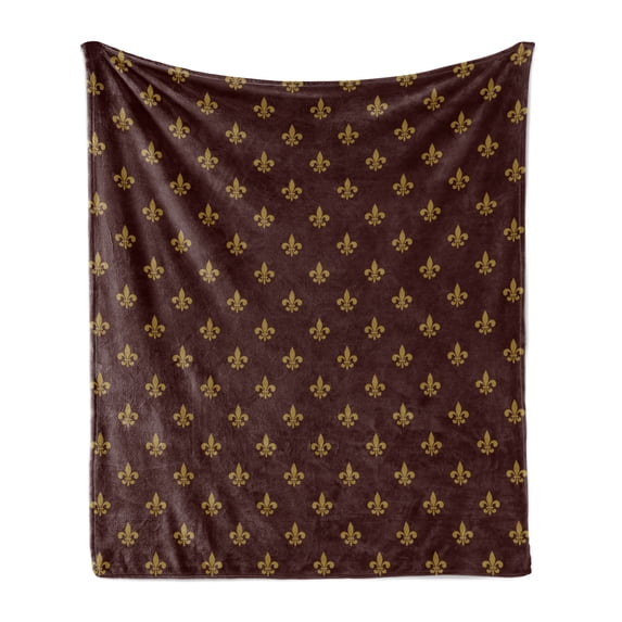 Fleur De Lis Soft Flannel Fleece Blanket, French Pattern European Culture Theme Abstract Vintage Renaissance, Cozy Plush for Indoor and Outdoor Use, 60" x 80", Burgundy Earth Yellow, by Ambesonne