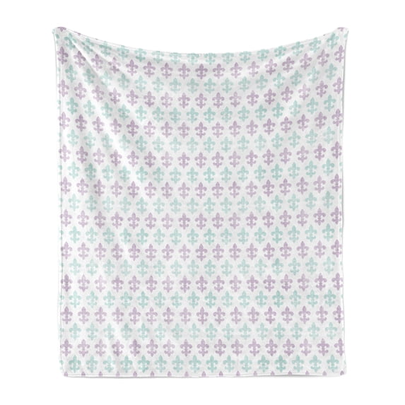Fleur De Lis Soft Flannel Fleece Throw Blanket, Abstract Old Fashioned Lily Flowers Grunge Look Pastel Colors, Cozy Plush for Indoor and Outdoor Use, 50" x 60", Mint Green Lilac White, by Ambesonne