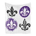 thumbnail image 1 of Fleur De Lis Soft Flannel Fleece Throw Blanket, Arrangement of Fleur De Lis Designs Silhouettes Vintage Spiral Art, Cozy Plush for Indoor and Outdoor Use, 50" x 70", Black Purple, by Ambesonne, 1 of 5