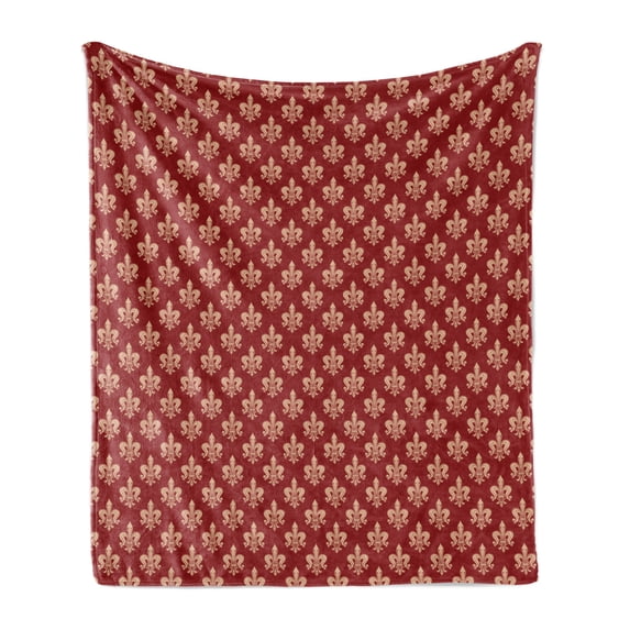 Fleur De Lis Soft Flannel Fleece Throw Blanket, French Royalty Coats of Arms Lily Vintage Kingdom Classic Heraldry, Cozy Plush for Indoor and Outdoor Use, 50" x 70", Peach and Vermilion, by Ambesonne