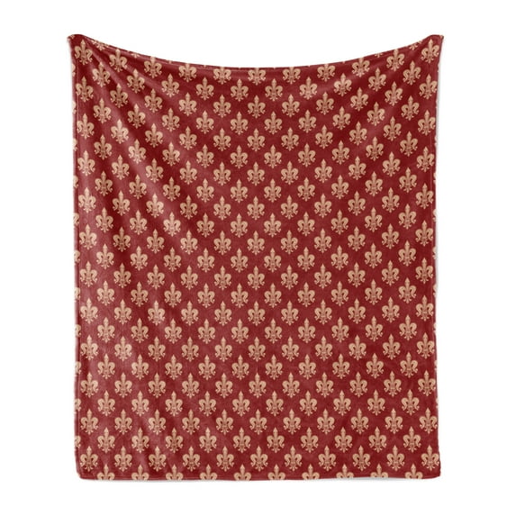 Fleur De Lis Soft Flannel Fleece Throw Blanket, French Royalty Coats of Arms Lily Vintage Kingdom Classic Heraldry, Cozy Plush for Indoor and Outdoor Use, 70" x 90", Peach and Vermilion, by Ambesonne
