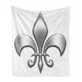 thumbnail image 1 of Fleur De Lis Soft Flannel Fleece Throw Blanket, Lily Flower Nobility of Knights in Medieval Time European Iris, Cozy Plush for Indoor and Outdoor Use, 70" x 90", White Grey, by Ambesonne, 1 of 5
