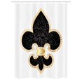 thumbnail image 1 of Fleur De Lis Stall Shower Curtain, Royal Legend Lily Throne France Empire Family Insignia of Knights Image, Fabric Bathroom Set with Hooks, 54W X 78L Inches, Black Gold White, by Ambesonne, 1 of 1