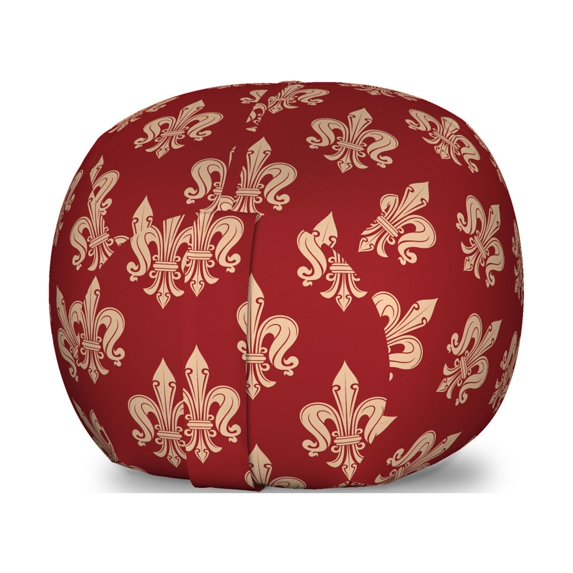 Fleur De Lis Storage Toy Bag Chair, French Royalty Coats of Arms Lily Vintage Kingdom Classic Heraldry, Stuffed Animal Organizer Washable Bag, Large Size, Peach and Vermilion, by Ambesonne