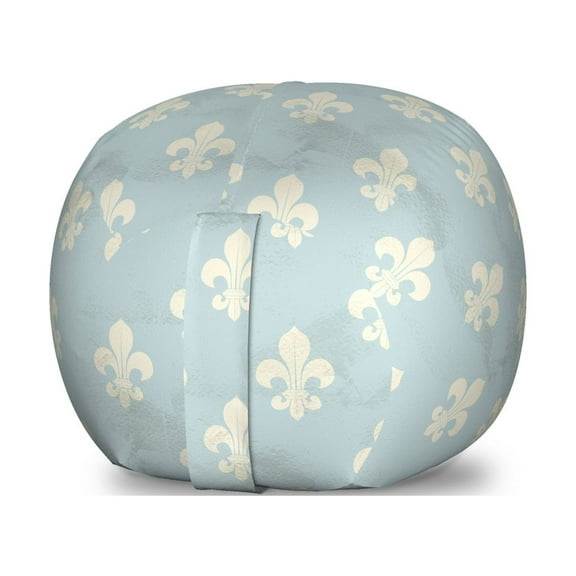 Fleur De Lis Storage Toy Bag Chair, Grunge Design Retro Victorian Nobility Rococo Motif in Soft Tones, Stuffed Animal Organizer Washable Bag, Large Size, Pale Blue and Cream, by Ambesonne