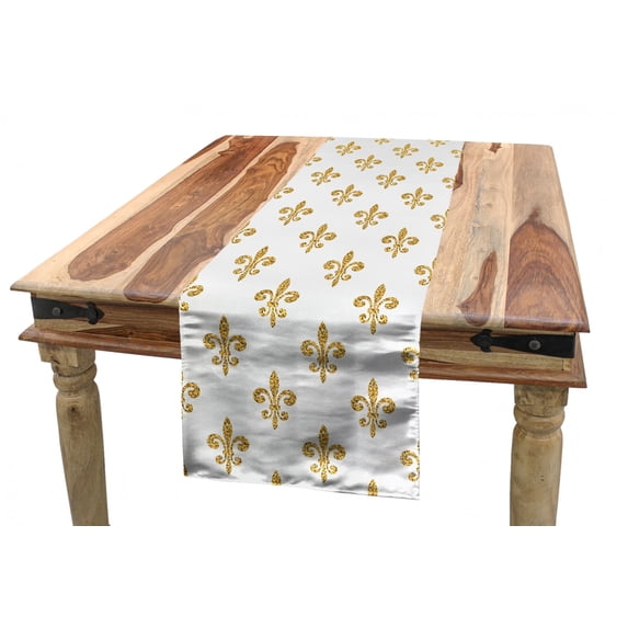 Fleur De Lis Table Runner, Vintage European Lily Aristocratic Dignified Majesty Print, Dining Room Kitchen Rectangular Runner, 3 Sizes, by Ambesonne