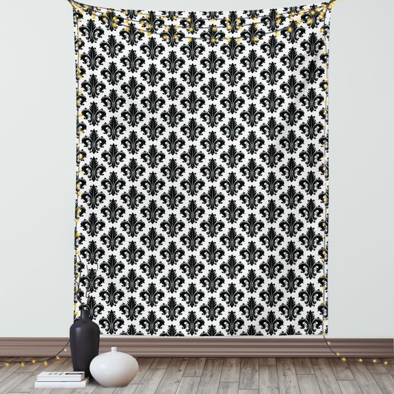 Fleur De Lis Tapestry, Monochrome Royal Lily Pattern Victorian Inspiration Ornamental Vintage Design, Wall Hanging for Bedroom Living Room Dorm Decor, 40W X 60L Inches, Black White, by Ambesonne