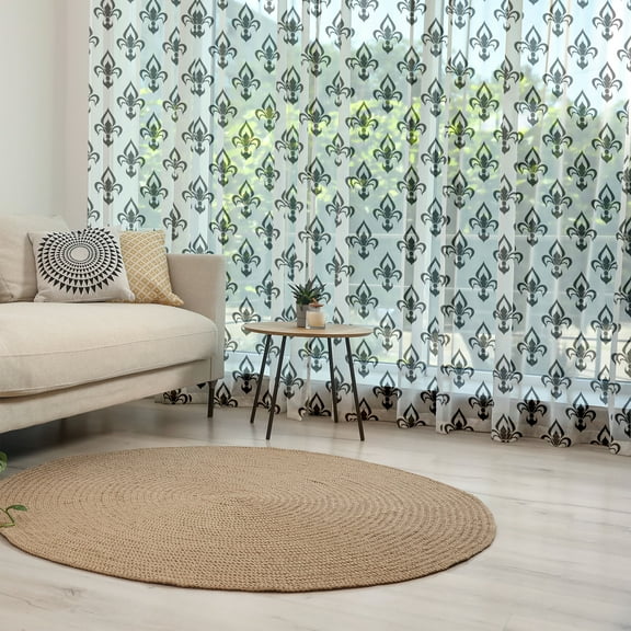 Fleur De Lis Tulle Curtains with Rod Pocket, Abstract Flower Pattern European Western Civilization Inspirations Baroque, Sheer Drape for Wedding Party 2 Panels, 7 Sizes, Black White, by Ambesonne