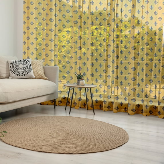 Fleur De Lis Tulle Curtains with Rod Pocket, Checkered Pattern Historical Lily Motifs Retro Emblem Floral Design, Sheer Drape for Wedding Party 2 Panels, 7 Sizes, Marigold Purple, by Ambesonne