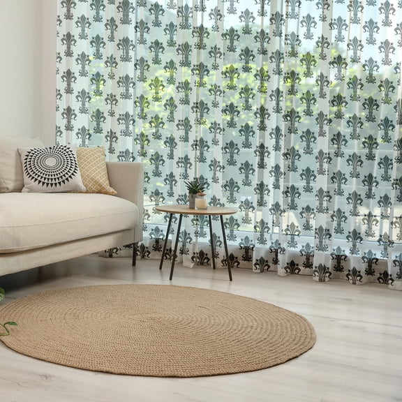 Fleur De Lis Tulle Curtains with Rod Pocket, Historical European Heraldry Rich Iris Buds Curved Leaves Print, Sheer Drape for Wedding Party 2 Panels, 7 Sizes, Black White, by Ambesonne