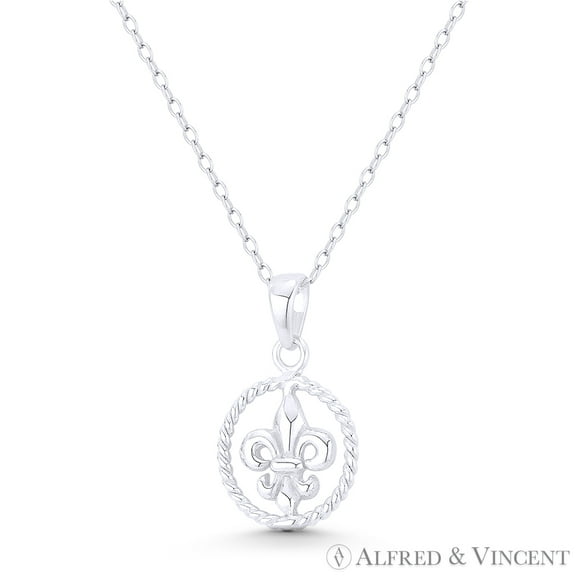 Fleur-De-Lis & Twist Rope Charm 20x12mm (0.8x0.5in) Pendant & Chain Necklace in .925 Sterling Silver