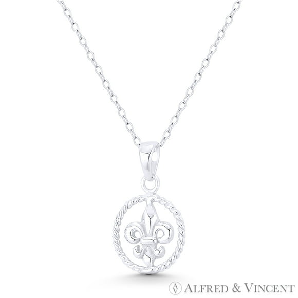 Fleur-De-Lis & Twist Rope Charm 20x12mm (0.8x0.5in) Pendant in .925 Sterling Silver