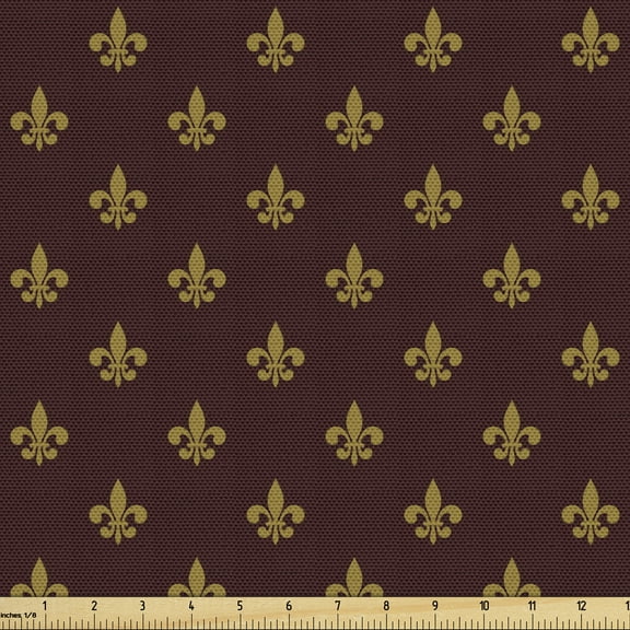 Ambesonne Fleur De Lis Fabric by the Yard Upholstery, Royal Pattern, 3 Yards, Burgundy Earth Yellow
