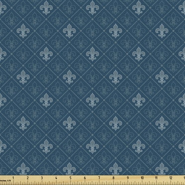 Fleur De Lis Upholstery Fabric by the Yard, Middle Ages Abstract Floral Arrangement Pattern with Baroque Elements, Decorative Fabric for DIY and Home Accents, 2 Yards, Blue Grey by Ambesonne