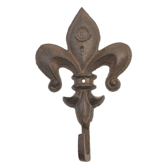 Fleur De Lis Wall Hook for Coats or Towels with Painted Distressed Brown Finish 6.625" Tall by Flag Emotes