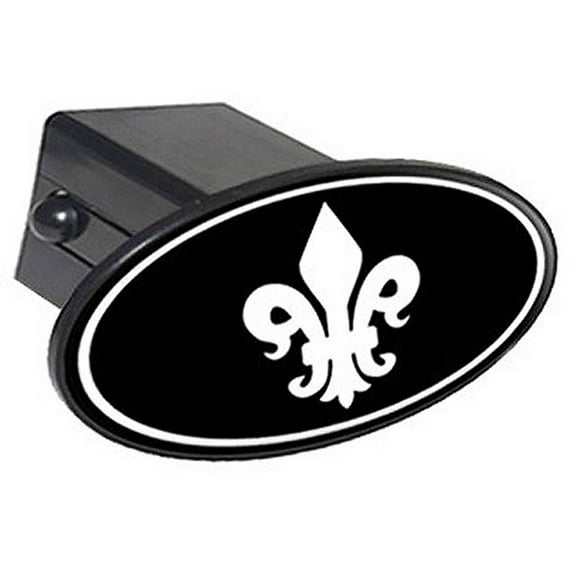 Fleur De Lis White On Black 2" Oval Tow Trailer Hitch Cover Plug Insert