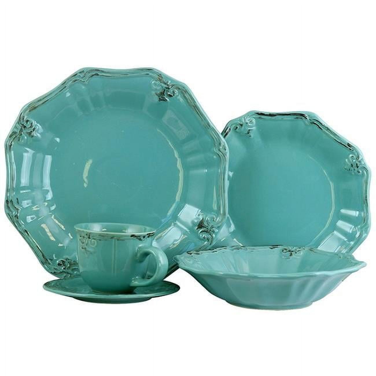 Turquoise Ceramic Floral 20-Piece Dinnerware Set