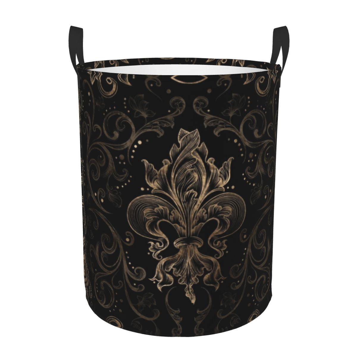 FleurDeLys Gold And Royal Blue Laundry Hamper Large Storage Basket Fleur De Lis Lily Flower
