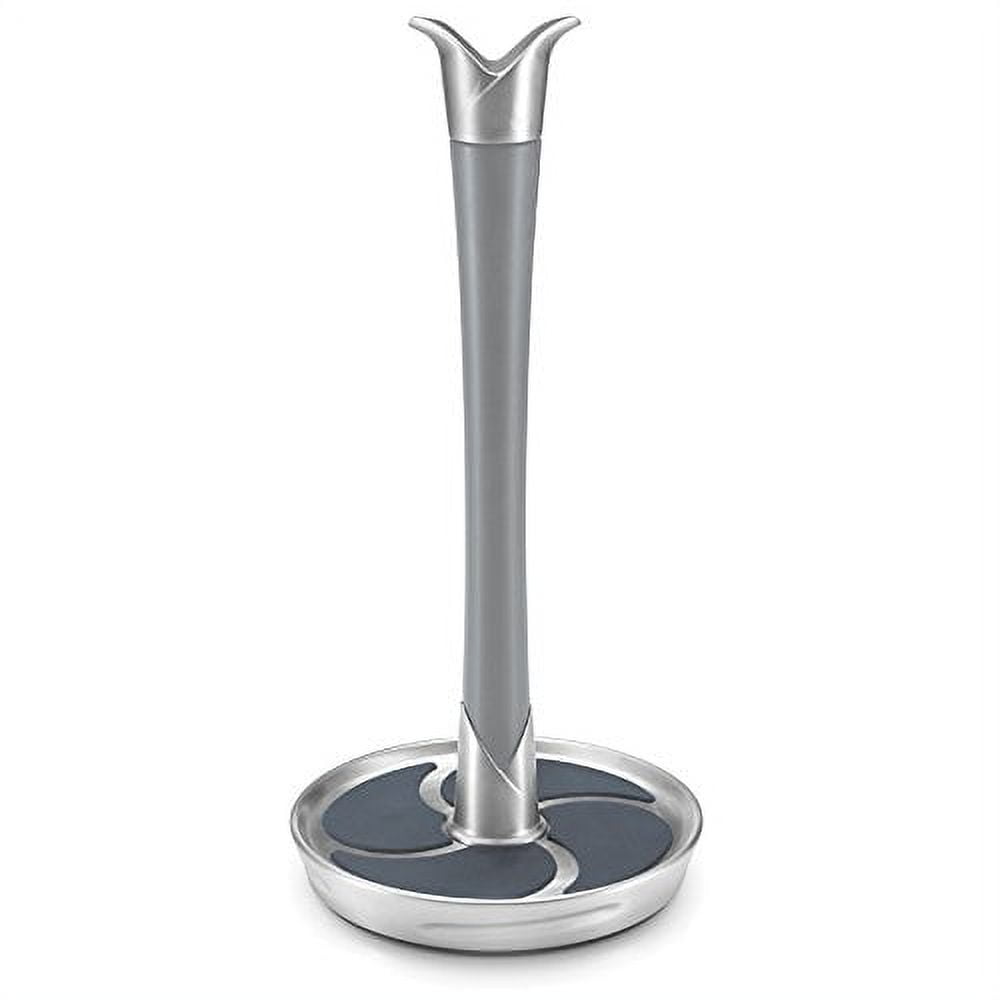 Polder Fleur Single-Tear Standing Paper Towel Holder with Heavyweight Base, Stainless Steel