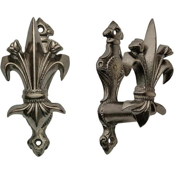 SZCO 3 Fleur de Lis Decorative Wall Mount Hanger Set of 2 Expandable Pewter Finish Hooks with Hardware