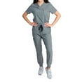 thumbnail image 1 of Fleur Women's Stretch Scrub Set with Zip Chest Pocket Top and Knit Rib Cuffs Jogger Pants, 1 of 3