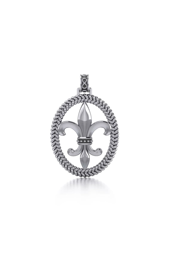 Fleur de Lis 925 Sterling Silver Braided Pendant Fine French Lily Symbol Jewelry