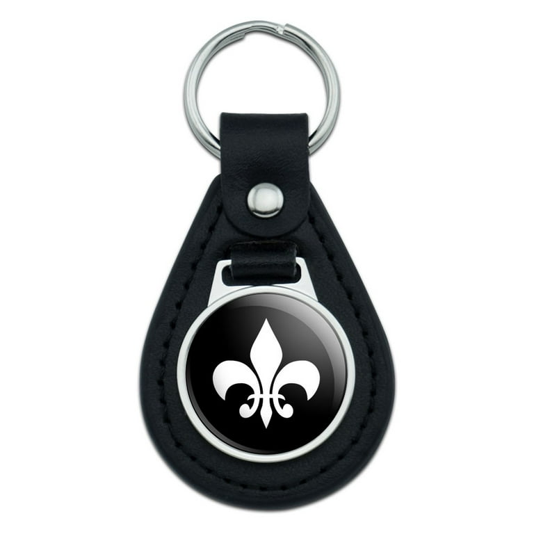 Fleur de Lis Black Black Leather Keychain