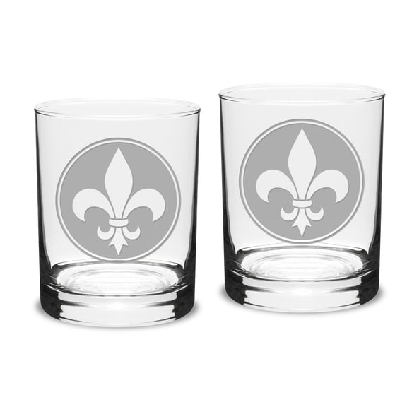 Fleur de Lis Deep Etched Classic Double Old Fashion Glass
