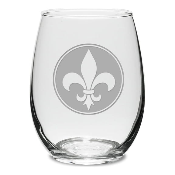 Fleur de Lis Deep Etched Stemless White Wine Glass