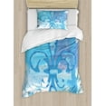 thumbnail image 1 of Fleur de Lis Duvet Cover Set, Illustration of Lily Flower Like Frozen Heredic Nobility Emblem Queenly Style Print, Decorative 2 Piece Bedding Set with 1 Pillow Shams, Twin Size, Blue, by Ambesonne, 1 of 3
