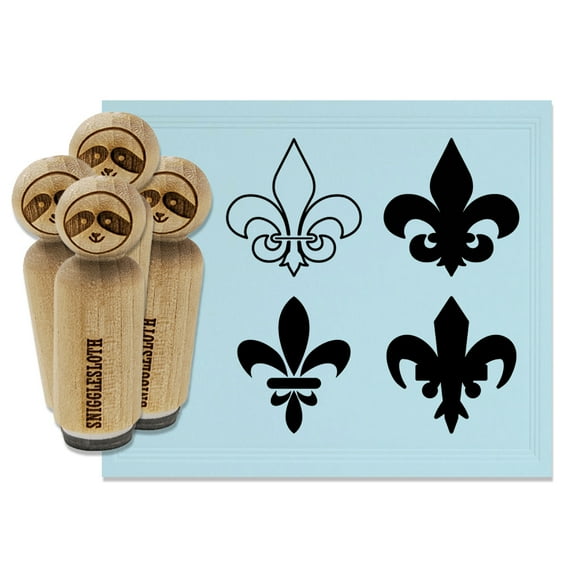 Fleur de Lis French Design Solid Outline Mardi Gras Rubber Stamp Set for Scrapbooking Crafting Stamping - Medium 1 Inch