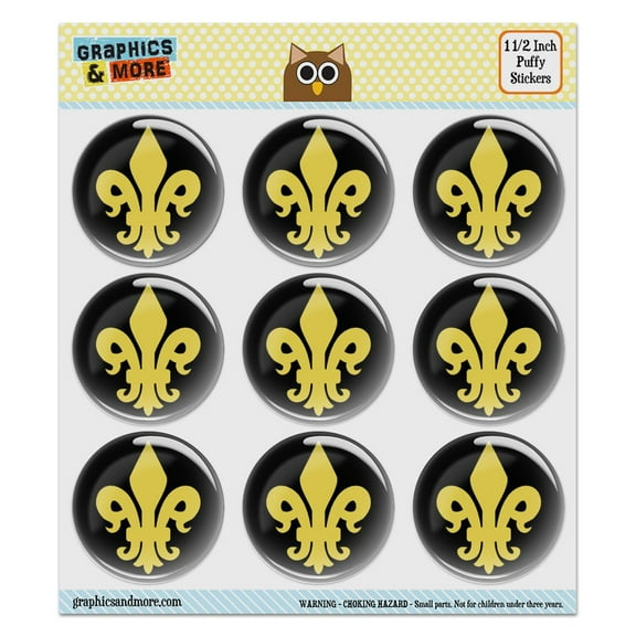 Fleur de Lis Gold on Black Puffy Bubble Dome Scrapbooking Crafting Stickers - Set of 9 - 1.5" (38mm) Diameter Each