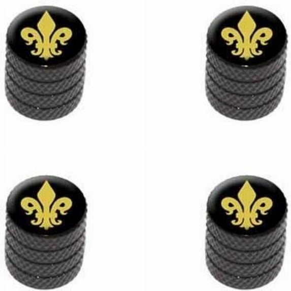 Fleur de Lis Gold on Black Tire Rim Wheel Aluminum Valve Stem Caps, Multiple Colors