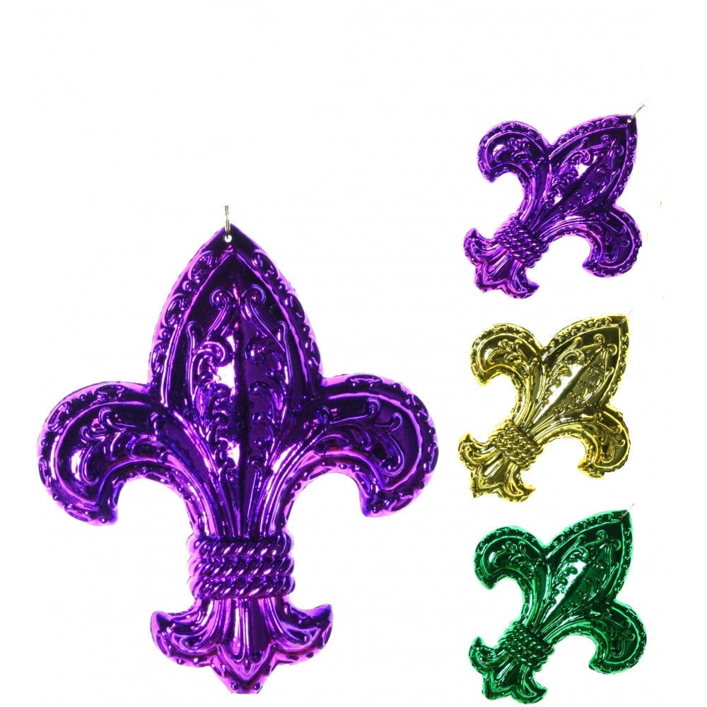 Fleur de Lis Mardi Gras ORNAMENTS LARGE Huge Jumbo Set of (3) Purple