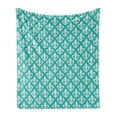 thumbnail image 1 of Fleur de Lis Soft Flannel Fleece Throw Blanket, Classic Fleur de Lis Motif with Victorian Rococo Style Effects, Cozy Plush for Indoor and Outdoor Use, 50" x 70", Turquoise and Beige, by Ambesonne, 1 of 5