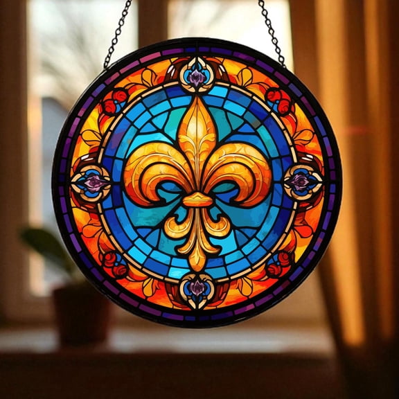 Fleur-de-Lis Stained Glass Suncatcher, Vintage Home Decor, Mardi Gras Window Hanging, Window SunCatcher, Louisiana Window Decoration