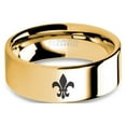 thumbnail image 1 of Fleur de Lis Symbol Laser Engraved Gold Tungsten Wedding Ring, 8mm, Size 7.5, 1 of 4