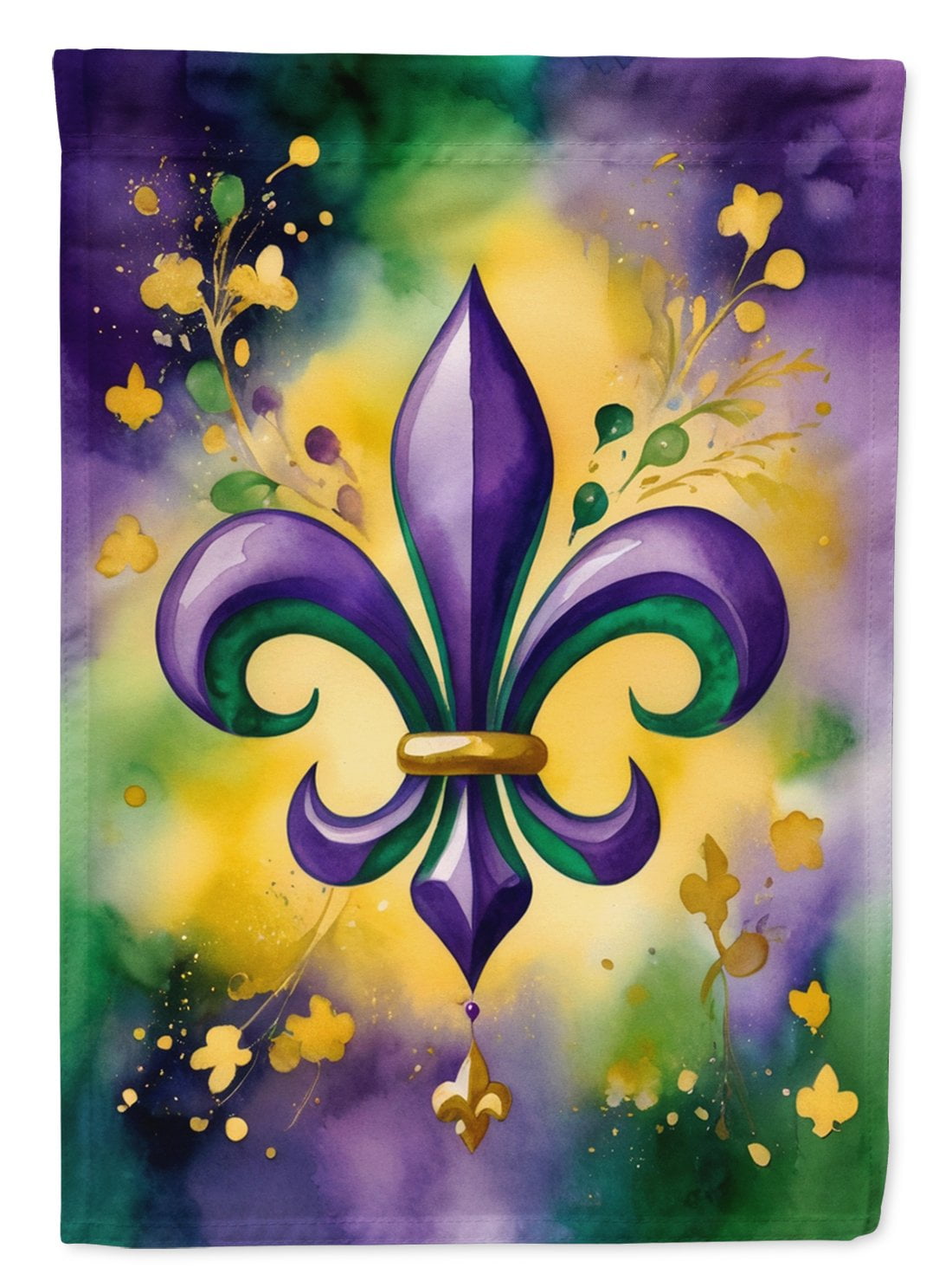 Large Multicolor Polyester Mardi Gras House Flag with Fleur de Lis Design
