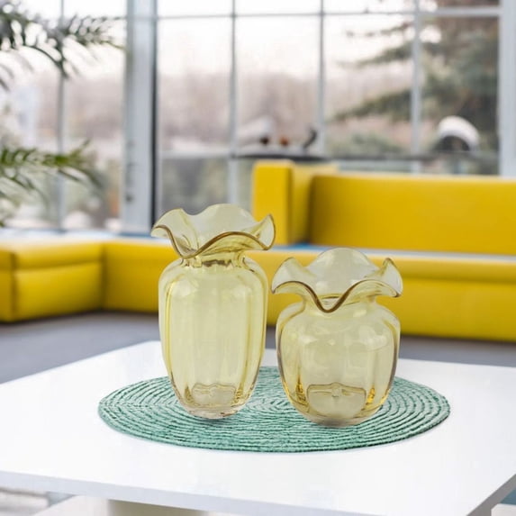 Aria Home Fleurine Fluted Blooming Flower Glass Vases, Set of 2