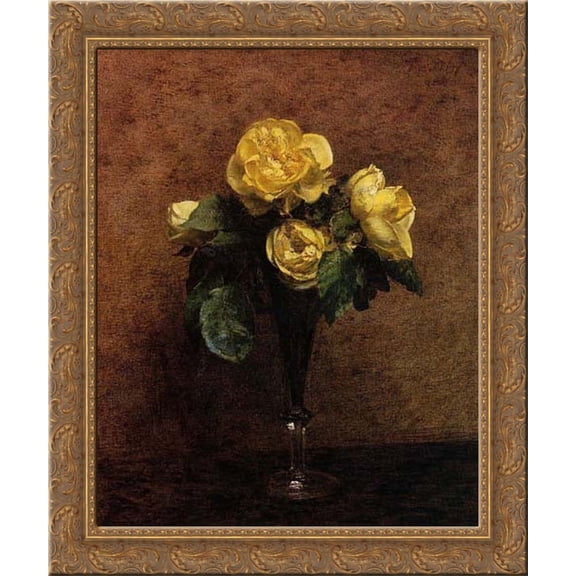 Fleurs: Roses Marechal Neil 20x23 Gold Ornate Wood Framed Canvas Art by Fantin Latour, Ignace Henri Jean Theodore