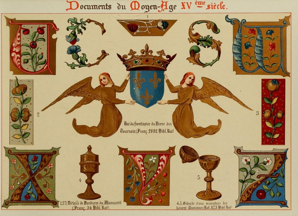 Fleurs dapres Nature et Fleurs Ornementales 1890 Var with pair of angels Canvas Art - Unknown (24 x 36)