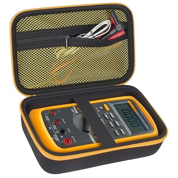 Fleurvie Hard Multimeter Case Compatible with Fluke 87V MAX 87V 88V 17B 15B 179 with Holster, Protective Carrying Bag with Divider and Zippered Mesh Pocket for Test Leads, Black + Yellow Pocket